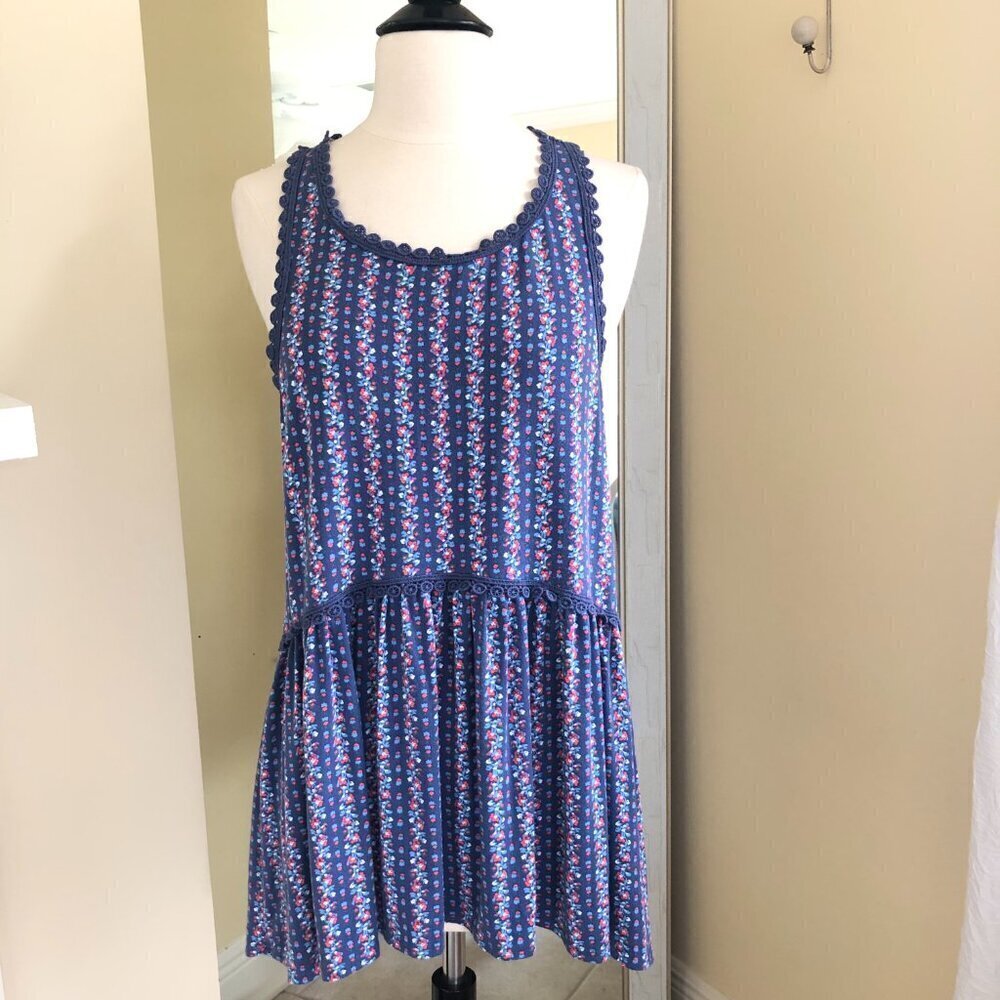 Matilda Jane Beyond the Horizon Tank Top Shirt Medium Blue Floral Racerback